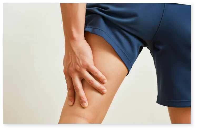 太ももを押さえる男性